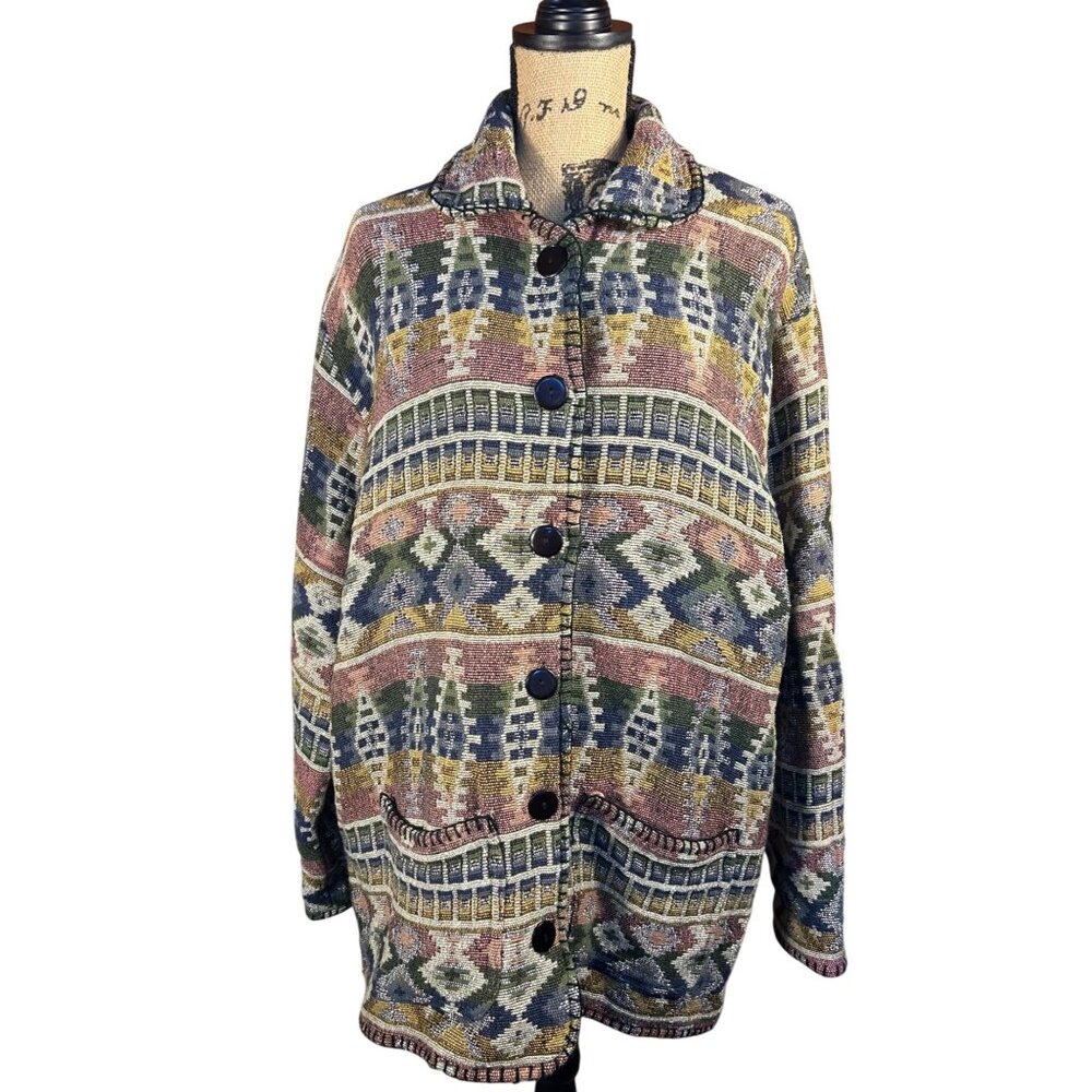VTG Womens XL (estimate) Southwestern Tapestry Pattern Jacket Multicolor Cowgirl